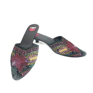 Black Embroidered suede mules kitten heel 11